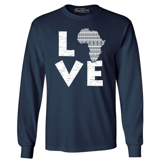 Shop4Ever Men's Love Africa Long Sleeve Shirt Small Navy
