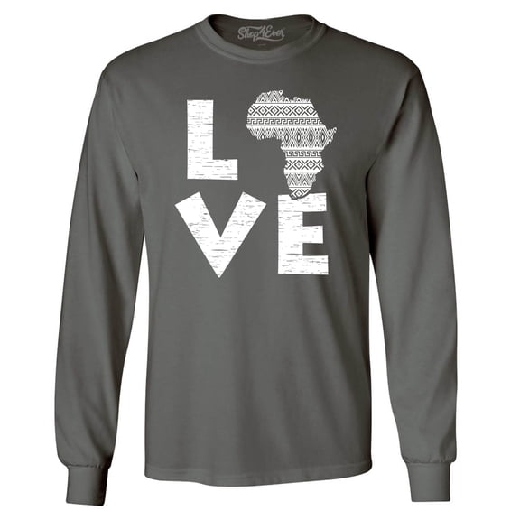 Shop4Ever Men's Love Africa Long Sleeve Shirt XX-Large Charcoal