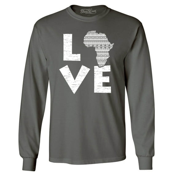 Shop4Ever Men's Love Africa Long Sleeve Shirt XXX-Large Charcoal