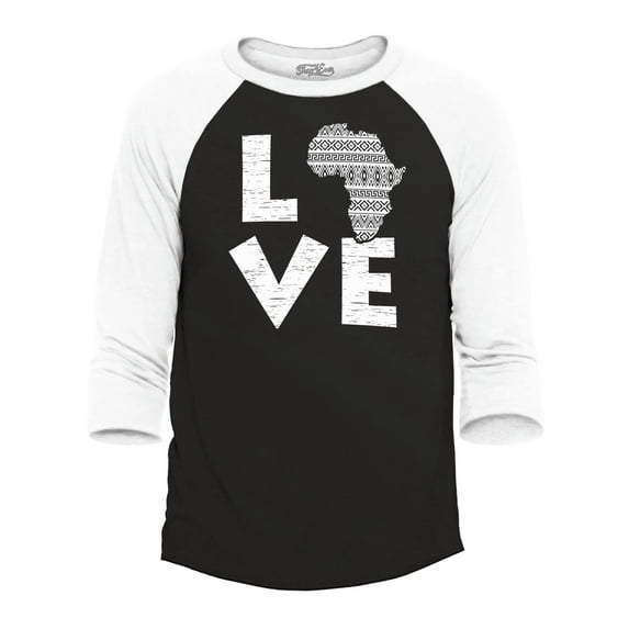 Shop4Ever Men's Love Africa Raglan Baseball Shirt Small Black/White