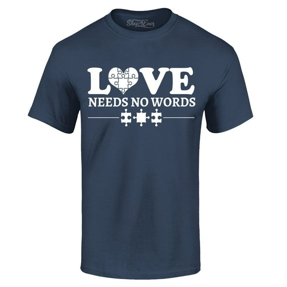 Shop4Ever Men's Love Needs No Words Autism Awareness Graphic T-shirt X-Large Navy