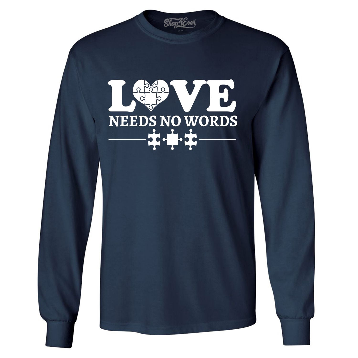 Shop4Ever Men's Love Needs No Words Autism Awareness Long Sleeve Shirt XXX-Large Navy