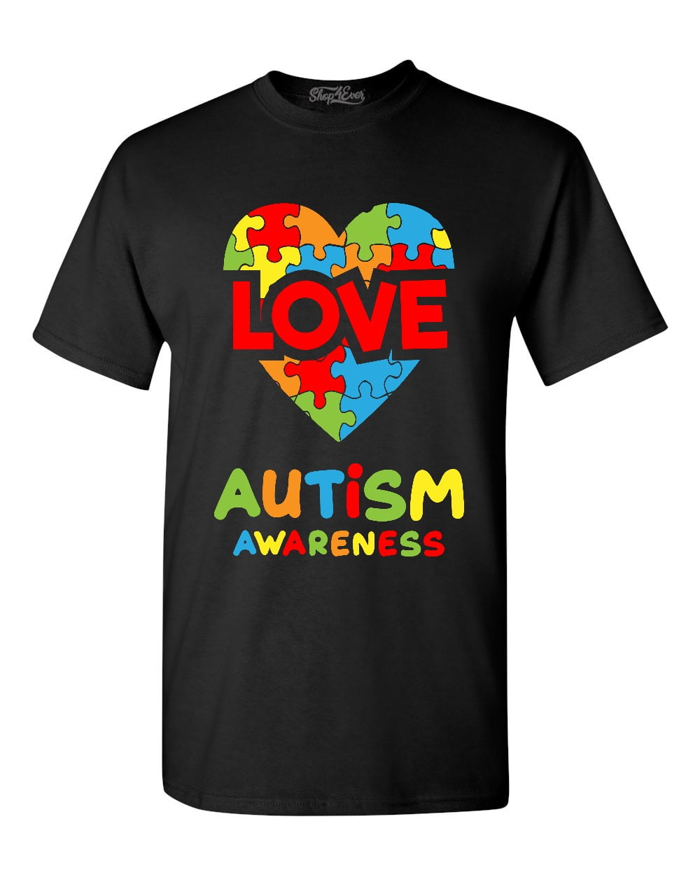 Shop4Ever Men's Love Puzzle Heart Autism Awareness Graphic T-shirt XXXX-Large Black