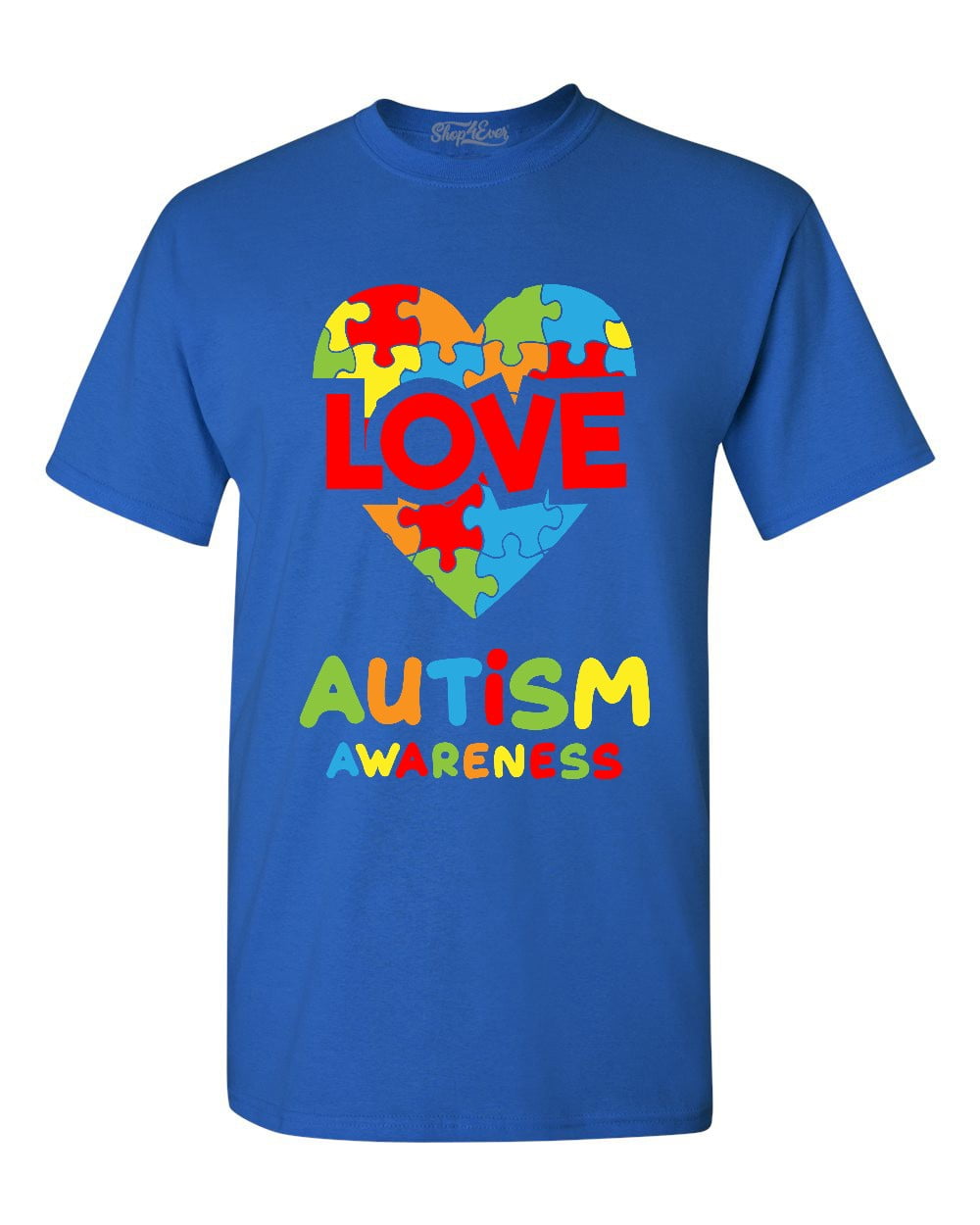 Shop4Ever Men's Love Puzzle Heart Autism Awareness Graphic T-shirt XXXX-Large Royal Blue