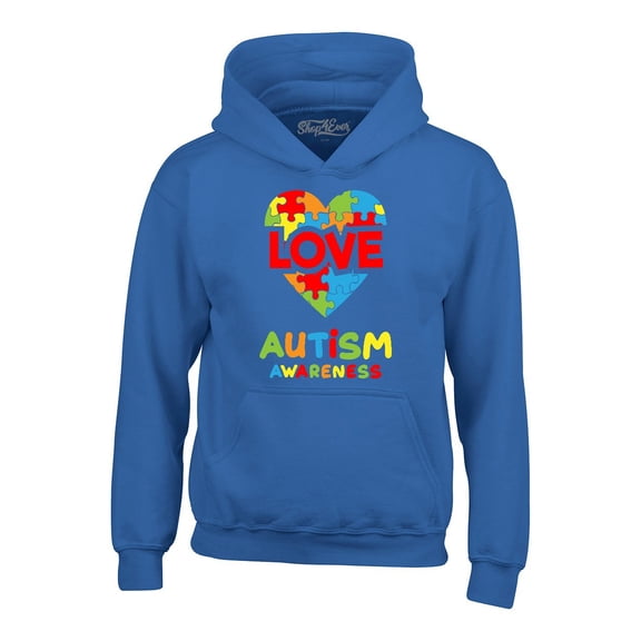 Shop4Ever Men's Love Puzzle Heart Autism Awareness Hooded Sweatshirt Hoodie Small Royal Blue