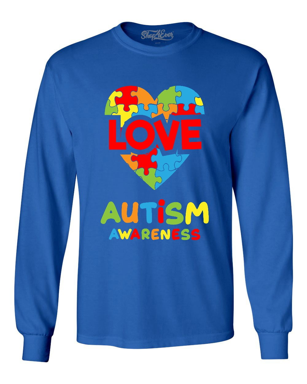 Shop4Ever Men's Love Puzzle Heart Autism Awareness Long Sleeve Shirt X-Large Royal Blue
