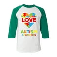 thumbnail image 1 of Shop4Ever Men's Love Puzzle Heart Autism Awareness Raglan Baseball Shirt XX-LargeWhite/Kelly, 1 of 5