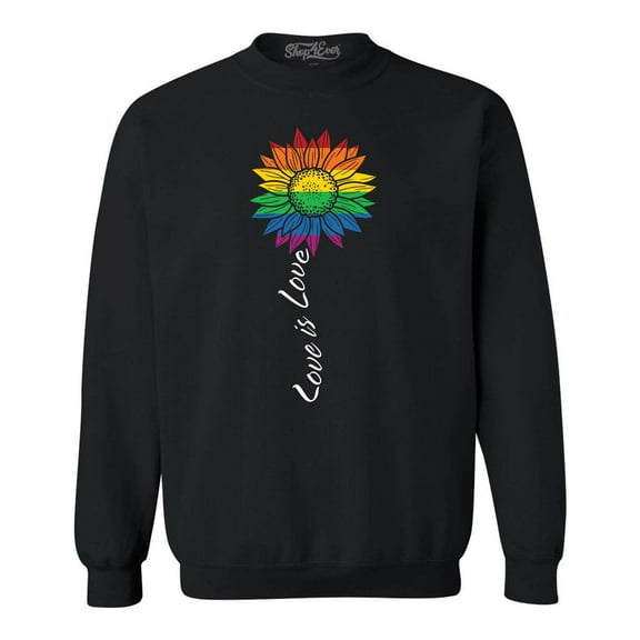 Shop4Ever Men's Love is Love Rainbow Flower Gay LGBTQ Pride Crewneck Sweatshirt Large Black