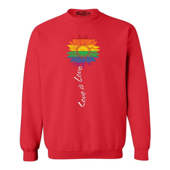 Shop4Ever Men's Love is Love Rainbow Flower Gay LGBTQ Pride Crewneck Sweatshirt Small Red