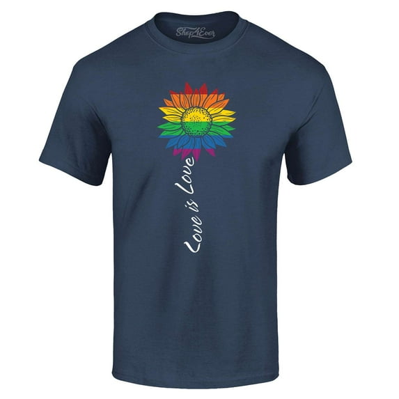 Shop4Ever Men's Love is Love Rainbow Flower Gay LGBTQ Pride Graphic T-shirt XXX-Large Navy