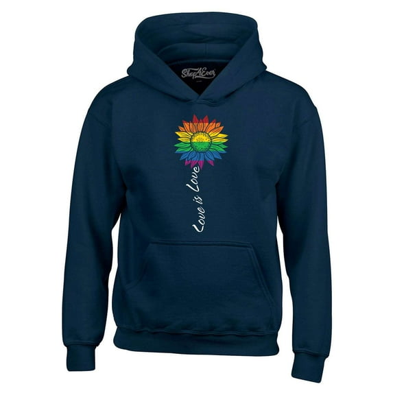 Shop4Ever Men's Love is Love Rainbow Flower Gay LGBTQ Pride Hooded Sweatshirt Hoodie XX-Large Navy
