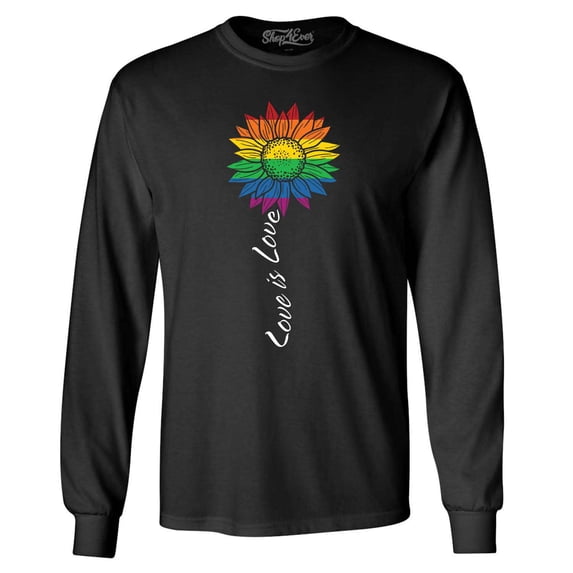 Shop4Ever Men's Love is Love Rainbow Flower Gay LGBTQ Pride Long Sleeve Shirt Small Black