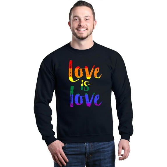 Shop4Ever Men's Love is Love Rainbow Gay Pride Crewneck Sweatshirt Medium Black