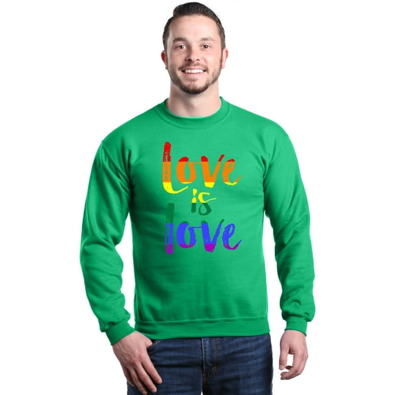 Shop4Ever Men's Love is Love Rainbow Gay Pride Crewneck Sweatshirt X-Large Irish Green