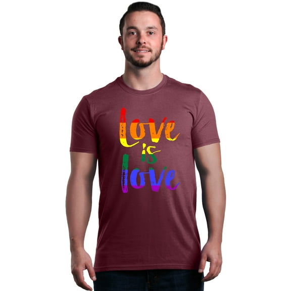 Shop4Ever Men's Love is Love Rainbow Gay Pride Graphic T-shirt Small Maroon