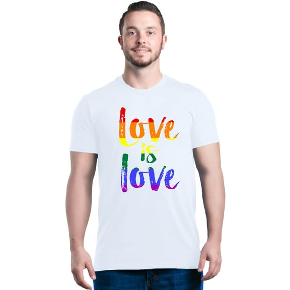 Shop4Ever Men's Love is Love Rainbow Gay Pride Graphic T-shirt X-Large White