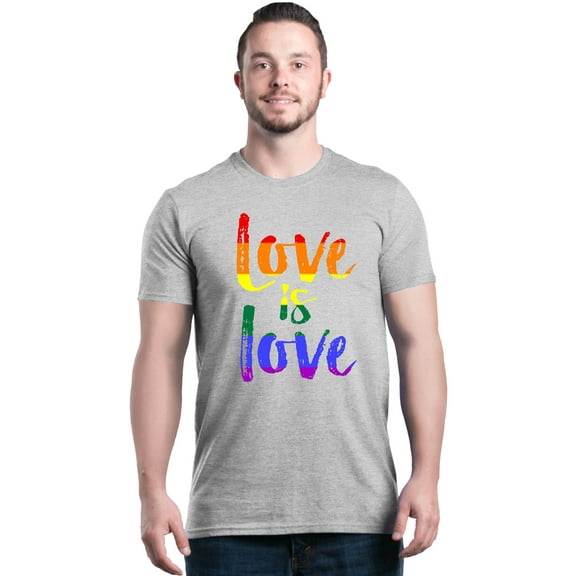 Shop4Ever Men's Love is Love Rainbow Gay Pride Graphic T-shirt XXXXX-Large Sports Grey