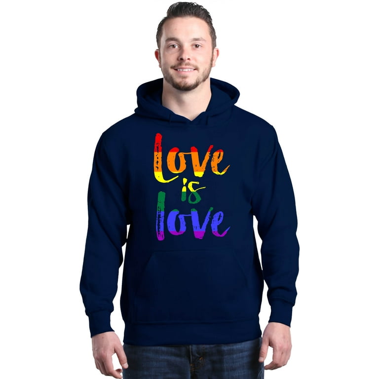 Shop4Ever Men s Love is Love Rainbow Gay Pride Hooded Sweatshirt