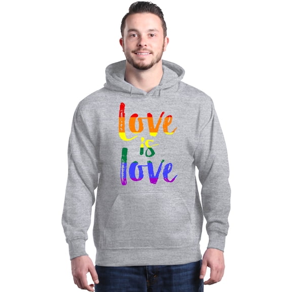 Shop4Ever Men's Love is Love Rainbow Gay Pride Hooded Sweatshirt Hoodie Small Sports Grey