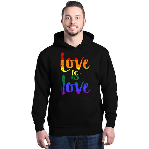 Shop4Ever Men's Love is Love Rainbow Gay Pride Hooded Sweatshirt Hoodie X-Large Black