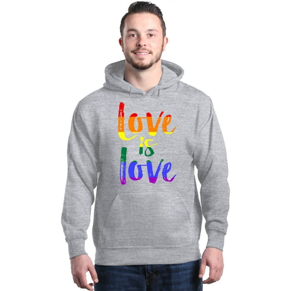 Shop4Ever Men's Love is Love Rainbow Gay Pride Hooded Sweatshirt Hoodie XXX-Large Sports Grey