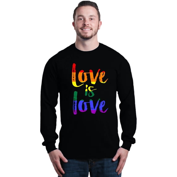 Shop4Ever Men's Love is Love Rainbow Gay Pride Long Sleeve Shirt 2XL Black