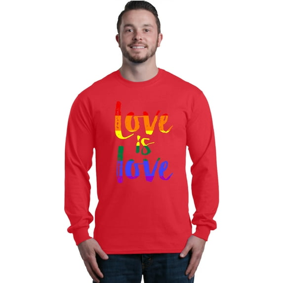 Shop4Ever Men's Love is Love Rainbow Gay Pride Long Sleeve Shirt Large Red