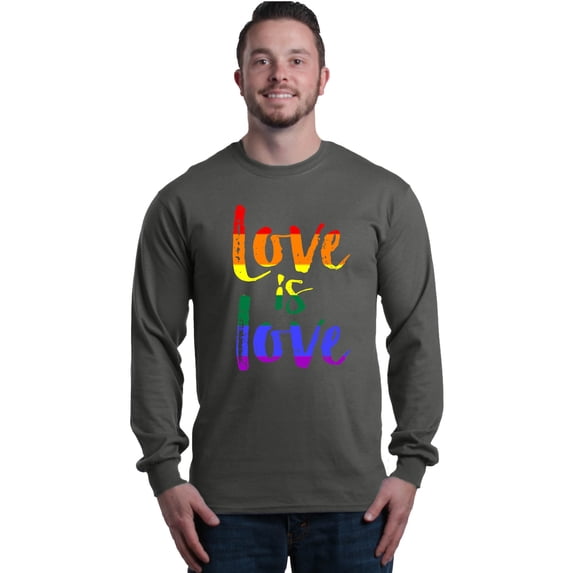 Shop4Ever Men's Love is Love Rainbow Gay Pride Long Sleeve Shirt X-Large Charcoal
