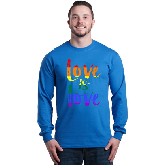 Shop4Ever Men's Love is Love Rainbow Gay Pride Long Sleeve Shirt XXX-Large Royal Blue