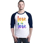 Shop4Ever Mens Love is Love Rainbow Gay Pride Raglan Baseball Shirt Large White/Navy