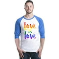 thumbnail image 1 of Shop4Ever Men's Love is Love Rainbow Gay Pride Raglan Baseball Shirt Small White/Blue, 1 of 5