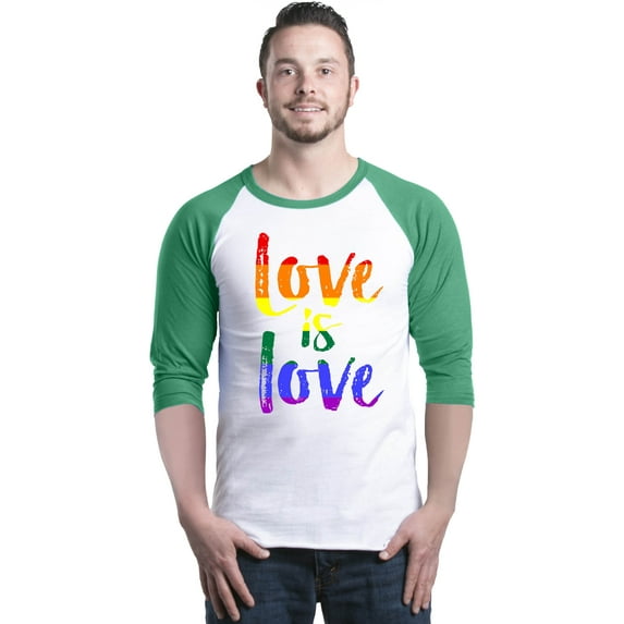 Shop4Ever Men's Love is Love Rainbow Gay Pride Raglan Baseball Shirt X-Small White/Kelly