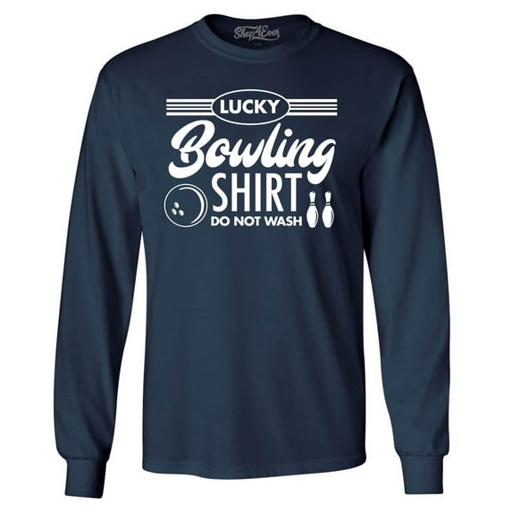 Shop4Ever Men's Lucky Bowling Shirt Bowler Long Sleeve Shirt X-Large Navy