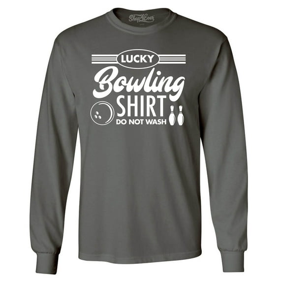 Shop4Ever Men's Lucky Bowling Shirt Bowler Long Sleeve Shirt XX-Large Charcoal