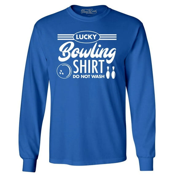 Shop4Ever Men's Lucky Bowling Shirt Bowler Long Sleeve Shirt XX-Large Royal Blue