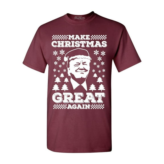Shop4Ever Men's Make Christmas Great Again Trump Graphic T-shirt X-Large Maroon