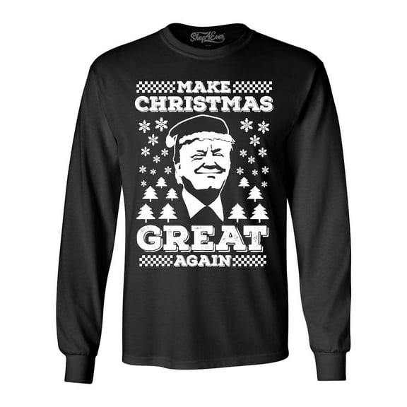 Shop4Ever Men's Make Christmas Great Again Trump Long Sleeve Shirt X-Large Black