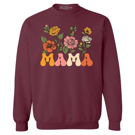 Shop4Ever Men's Mama Floral Flowers Retro Aesthetic Crewneck Sweatshirt Large Maroon