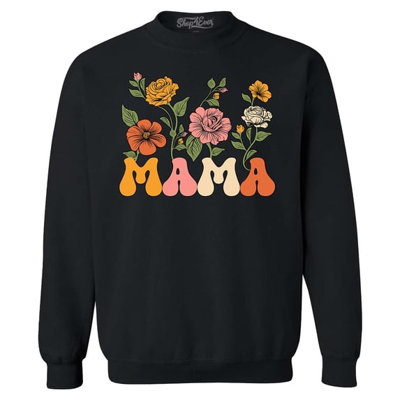Shop4Ever Men's Mama Floral Flowers Retro Aesthetic Crewneck Sweatshirt X-Large Black