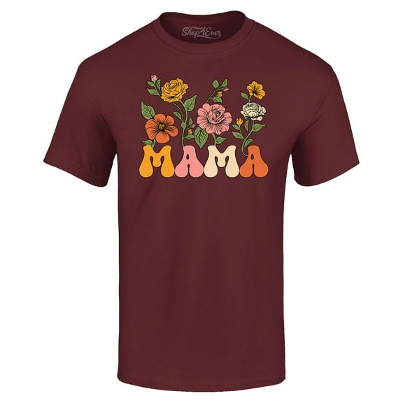 Shop4Ever Men's Mama Floral Flowers Retro Aesthetic Graphic T-shirt XX-Large Maroon