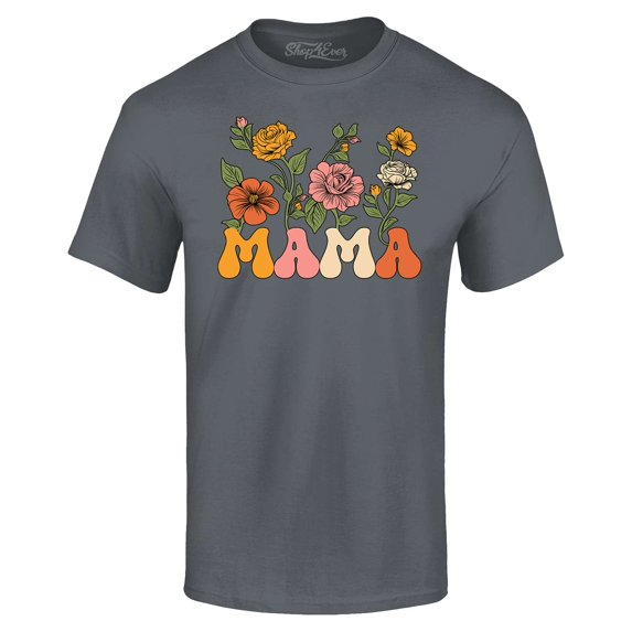 Shop4Ever Men's Mama Floral Flowers Retro Aesthetic Graphic T-shirt XXX-Large Charcoal