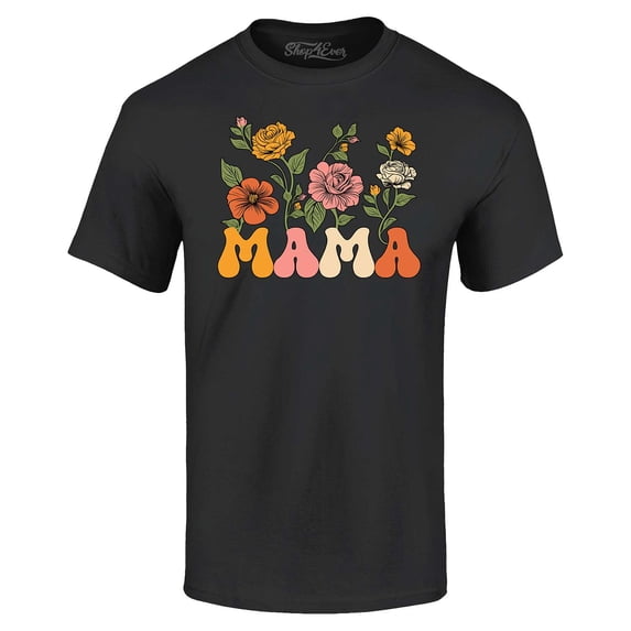 Shop4Ever Men's Mama Floral Flowers Retro Aesthetic Graphic T-shirt XXXX-Large Black