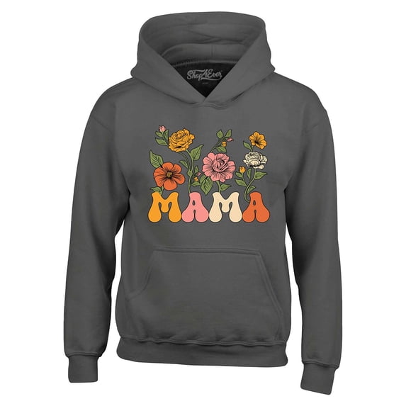 Shop4Ever Men's Mama Floral Flowers Retro Aesthetic Hooded Sweatshirt Hoodie Large Charcoal
