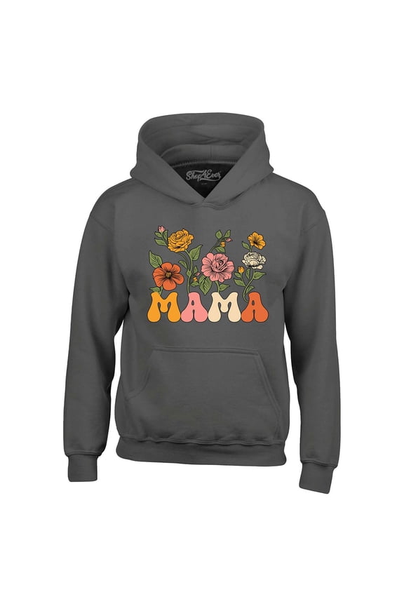 Men's Mama Floral Flowers Retro Aesthetic Hooded Sweatshirt Hoodie Large Charcoal
