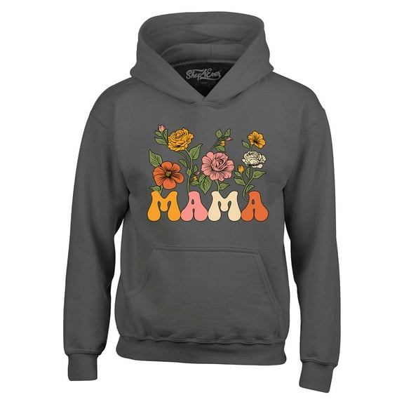 Shop4Ever Men's Mama Floral Flowers Retro Aesthetic Hooded Sweatshirt Hoodie X-Large Charcoal