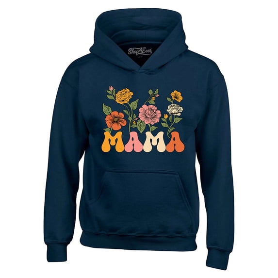 Shop4Ever Men's Mama Floral Flowers Retro Aesthetic Hooded Sweatshirt Hoodie X-Large Navy