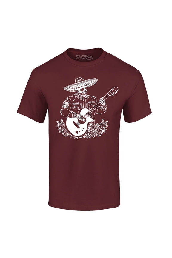 Men's Mariachi Skeleton Guitar Graphic T-shirt XXX-Large Maroon