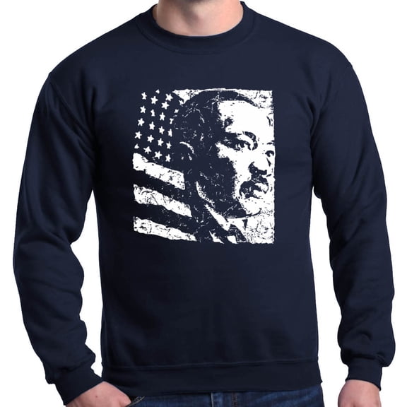 Shop4Ever Men's Martin Luther King Jr. Crewneck Sweatshirt Medium Navy