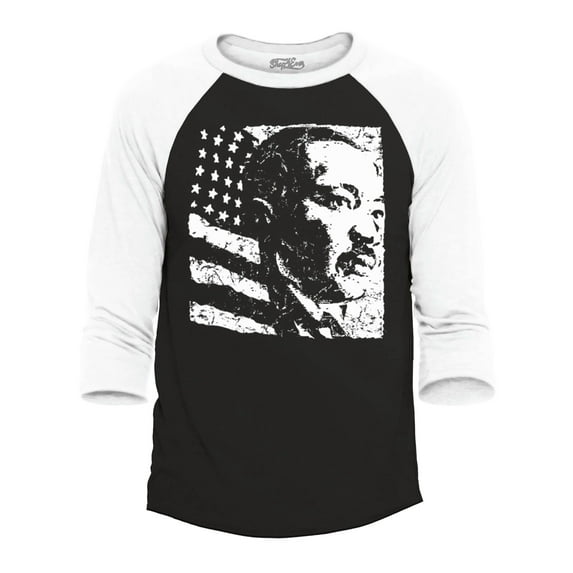 Shop4Ever Men's Martin Luther King Jr. Flag Raglan Baseball Shirt X-Large Black/White