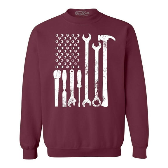 Shop4Ever Men's Mechanic Tool American Flag USA Crewneck Sweatshirt Large Maroon